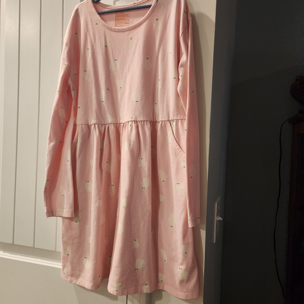 Pink Girl's Dress With Tiny Ghosts